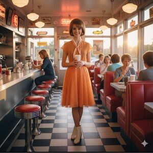 Vintage 1960”s Coco California Sheer Orange Polka Dot Dress